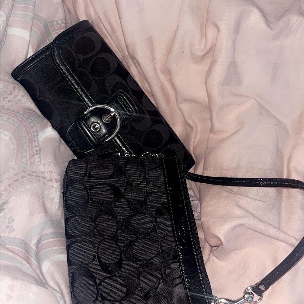 Coach Black Signature Clutch and Wristlet Set